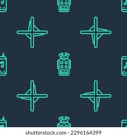 Set line Microphone, Speaker mute and Music player on seamless pattern. Vector