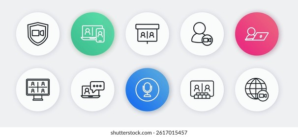 Set line Microphone, Video chat conference,  and  icon. Vector