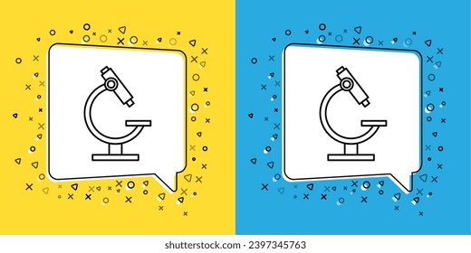 Set line Microscope icon isolated on yellow and blue background. Chemistry, pharmaceutical instrument, microbiology magnifying tool.  Vector Illustration