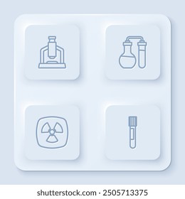 Set line Microscope, Test tube, Radioactive and . White square button. Vector