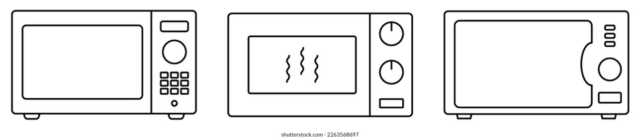 Set of line microwave icons. Kitchen equipment. Vector illustration
