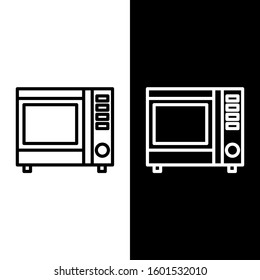 Set line Microwave oven icon isolated on black and white background. Home appliances icon.  Vector Illustration