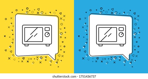 Set line Microwave oven icon isolated on yellow and blue background. Home appliances icon.  Vector