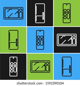 Set line Microwave oven , Remote control  and Refrigerator  icon. Vector