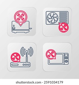 Set line Microwave oven service, Router wi-fi, Air conditioner and Toaster icon. Vector