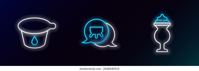 Set line Milkshake, Yogurt container and Udder icon. Glowing neon. Vector