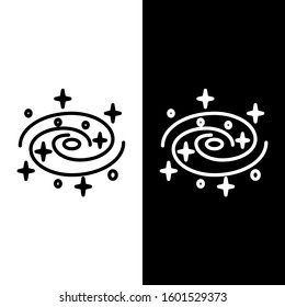 Set line Milky way spiral galaxy with stars icon isolated on black and white background.  Vector Illustration