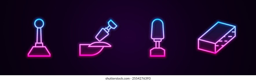 Set line Milling cutter for manicure, ,  and Nail file. Glowing neon icon. Vector
