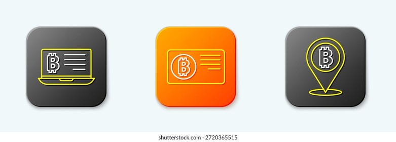 Set line Mining bitcoin from laptop, Credit card with and Bitcoin icon. Vector