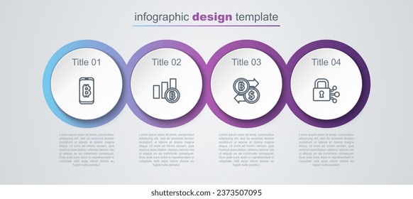 Set line Mining bitcoin from mobile, Pie chart infographic, Cryptocurrency exchange and Lock with. Business infographic template. Vector