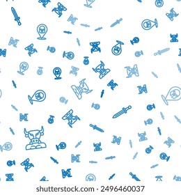 Set line Minotaur, Medieval sword and Greek helmet on seamless pattern. Vector