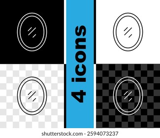 Set line Mirror icon isolated on black and white, transparent background.  Vector