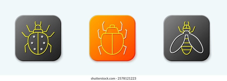 Set line Mite,  and Bee icon. Vector