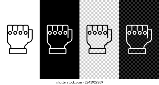 Set line MMA glove icon isolated on black and white,transparent background. Sports accessory fighters. Warrior gloves.  Vector