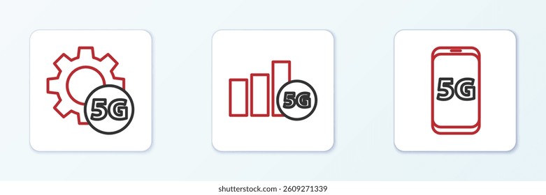 Set line Mobile with 5G network, Setting and icon. Vector