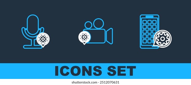 Definir a configuração de Aplicativos Móveis de linha, ícone Microfone e Câmera de vídeo. Vetor