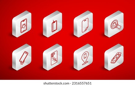 Set Line Mobile mit defektem Bildschirm, Glass Protektor, System-Bug, Telefon-Reparaturdienst, Handy-und Shock-sicheren Telefonsymbol. Vektorgrafik