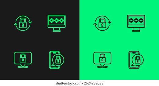Establezca la línea Móvil con el ícono cerrado del candado, de la cerradura y de la Contraseña del monitor. Vector