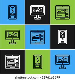 Set line Mobile mit Dollar, Trading Kurse und Computer-Wachstum Graphen Symbol. Vektorgrafik