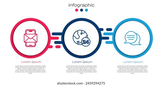 Set line Mobile and envelope, Telephone 24 hours support and Speech bubble chat. Business infographic template. Vector