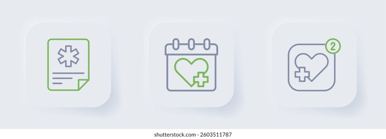 Set line Mobile with heart rate, Doctor appointment and Patient record icon. Vector