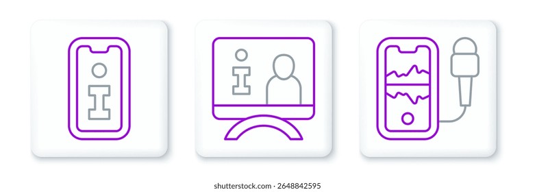 Definir linha Gravação móvel, Informação e Televisão ícone do relatório. Vetor