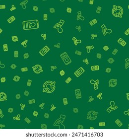 Set line Mobile with resume, Human resources and Hand for search people on seamless pattern. Vector