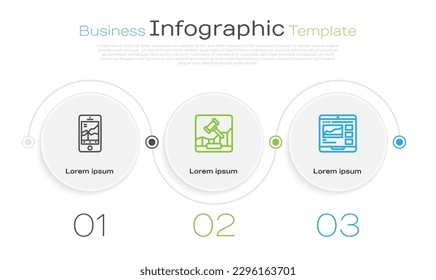Set line Mobile stock trading, Online internet auction and Trading courses. Business infographic template. Vector