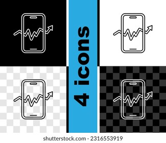 Set line Mobile stock trading concept icon isolated on black and white, transparent background. Online trading, stock market analysis, business and investment.  Vector