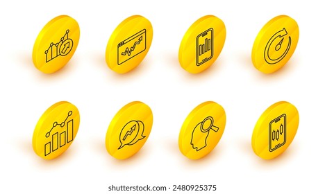 Comercio móvil de acciones, gente de la Búsqueda, crecimiento financiero, medidor de velocidad digital, con gráfico, gráfico gráfico infográfico e ícono. Vector