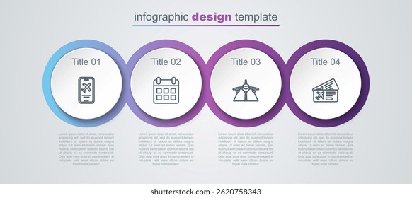 Set line Mobile with ticket, Calendar and airplane, Plane and Airline. Business infographic template. Vector