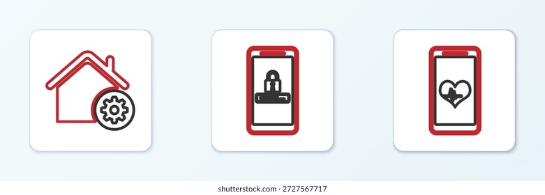 Set line Mobile with wi-fi wireless, Smart home settings and and password protection icon. Vector