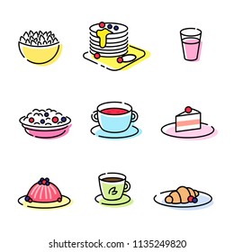 Set of line modern color icons for restaurant and food 