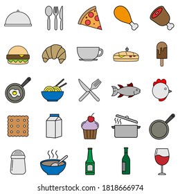Set of line modern color icons for restaurant and food. Modern simple graphic elements.