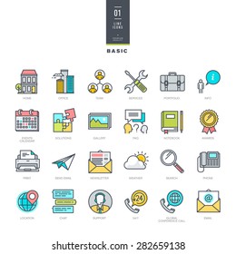 Set of line modern color icons for website design