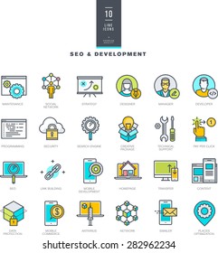 Set of line modern color icons for SEO and development