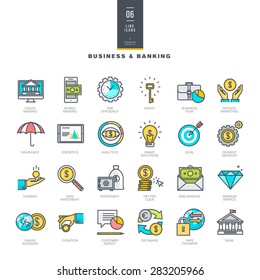 Set of line modern color icons for business and banking    