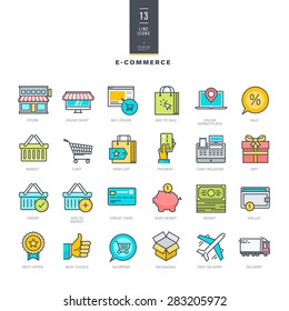 Set of line modern color icons for e-commerce     