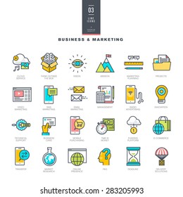 Set Of Line Modern Color Icons For Business And Marketing    