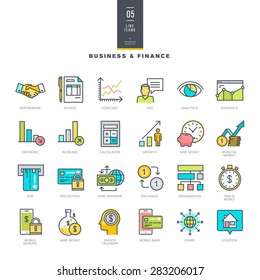 Set of line modern color icons for business and finance    