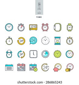 Set Of Line Modern Color Icons On The Theme Of Time