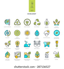 Set of line modern color icons for ecology    