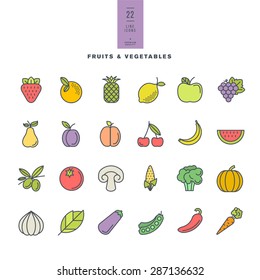 Set of line modern color icons for fruit and vegetables    