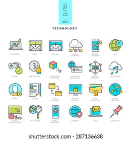 Set of line modern color icons for technology    