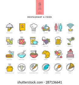 Set of line modern color icons for restaurant and food    