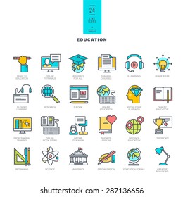 Set of line modern color icons for education    