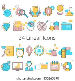 Set of line modern color icons for business and management