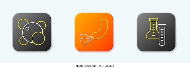Set line Molecule, Bacteria and Test tube icon. Vector