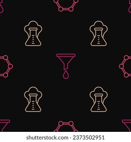 Set line Molecule, Chemical explosion and Funnel or filter on seamless pattern. Vector