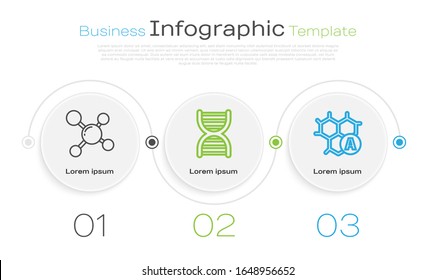 Fijar la molécula, el símbolo de ADN y la fórmula química. Plantilla de infografía empresarial. Vector